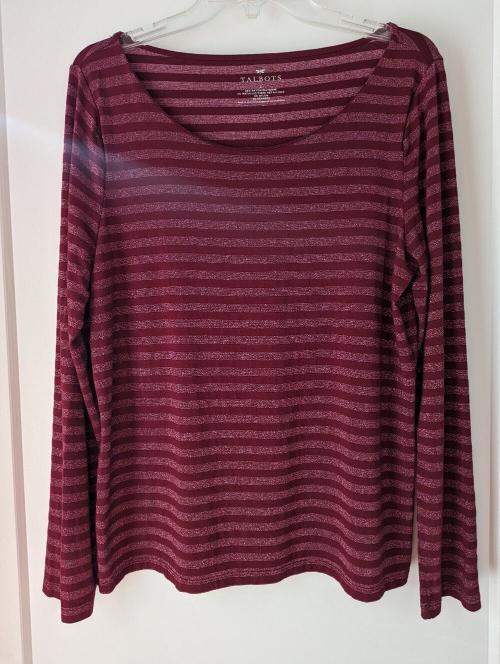 Talbot's Women's Large Burgundy/Metallic Stripe Shirt LS Money Preppy Holiday